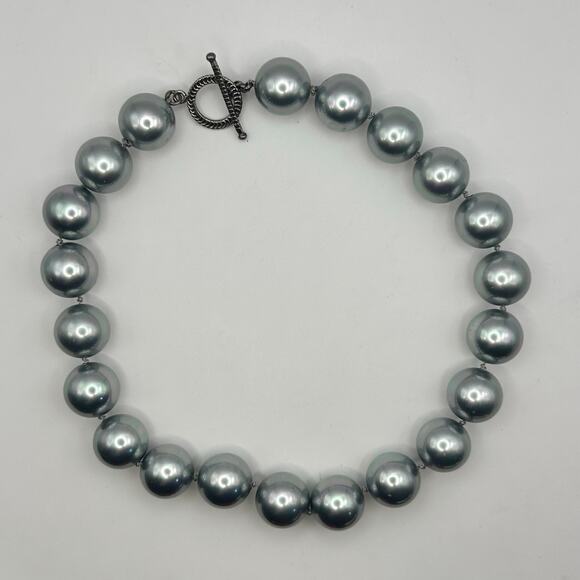 Oversized Light Gray Faux Pearl Single Strand Necklace Jewelry Preppy Retro - Picture 8 of 8